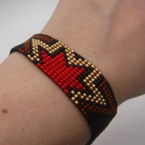 Loom Beaded Bracelet Dark Starburst w/ Leather